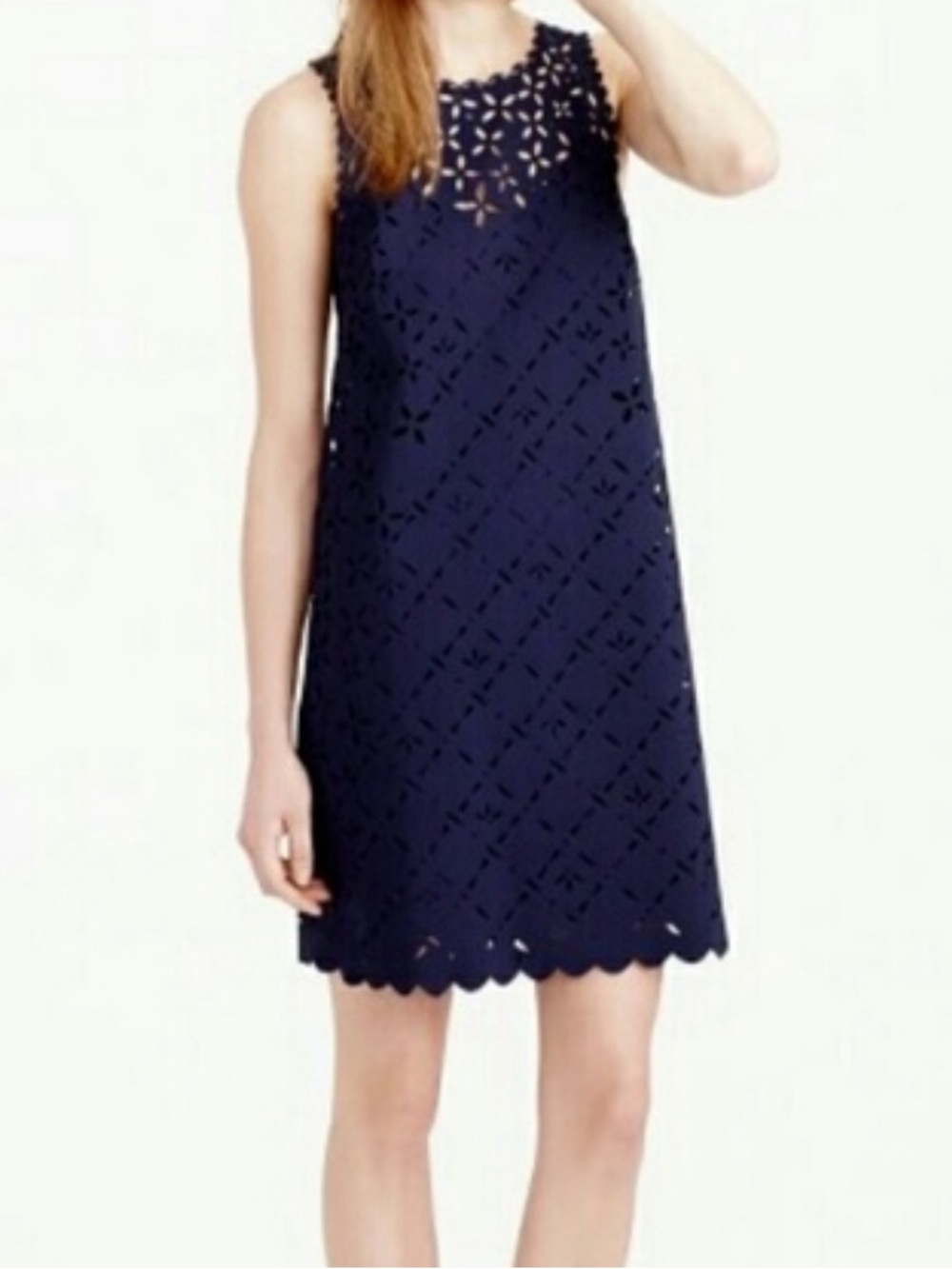 J. Crew Navy Eyelet Sleeveless Shift Dress